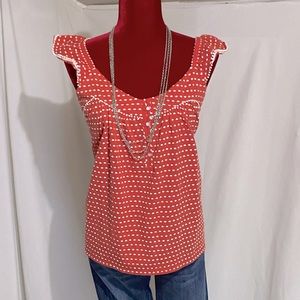 NWT Lucky Brand Women’s Red w/ White Polka Dots Ruffle Trimmed Tank Top (XXL)